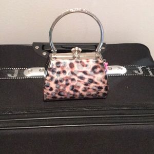 Handle evening bag leopard print